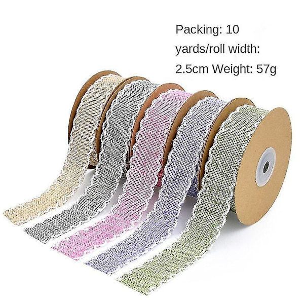 Christmas Packing Materials 2pcs Piping Imitation Linen Belt Fabric Flowers Home Decoration Rose pink