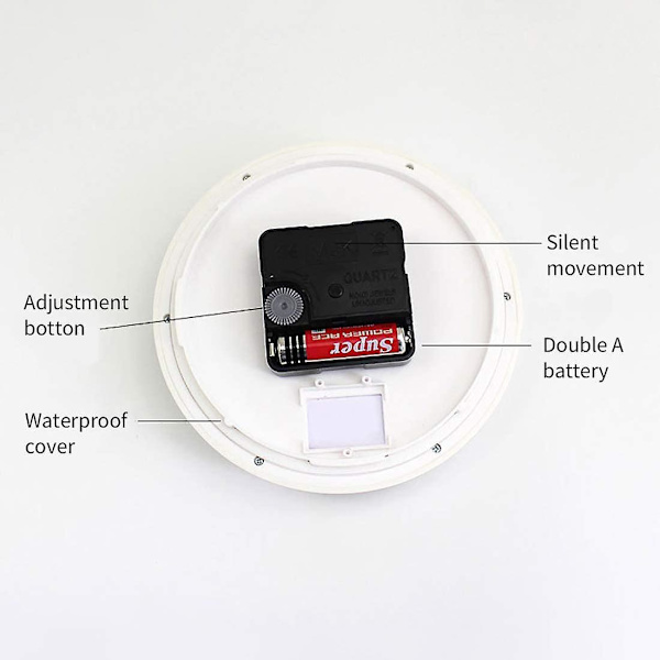 6 Inch Bathroom Waterproof Clock, Suction Cup Clock Wall Clockgrey Grey