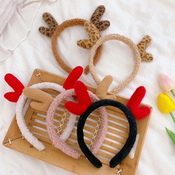 Cute Antler Plush Headband Christmas Hair Hoop Non-slip Headwear Accessories White