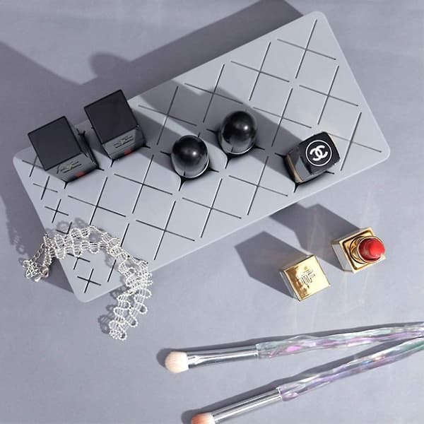 Practical Cosmetics Organizer - Silicone Lipstick Holder Make-up Brush Holder - With 18 Grids - Grey