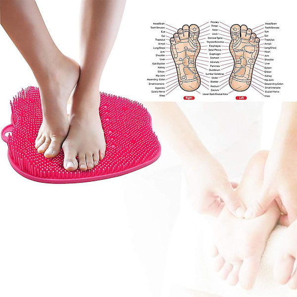 Larger Shower Foot Scrubber Mat With Non-slip Suction Cups- Cleans, Smooths, Exfoliates And Massages Your Feet Without Bending, Foot Circulation And S Pink