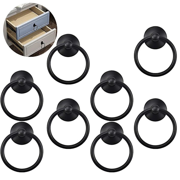 8pcs Vintage Cabinet Ring Knobs Round Antique Drawer Pulls Handle Black