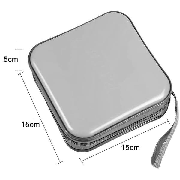 CD-etui med plass til 40, hard plast DVD-etui, bærbar CD-etui med glidelås Silver