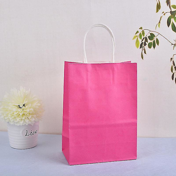 50pcs Party Paper Gift Bags Gift Bags Bulk With Handles For Wedding Baby Shower Birthday Gifts Shopping And Party Supplies ( Rose Red )