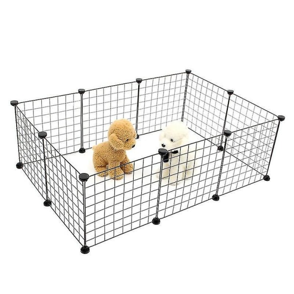Foldable Pet Playpen Iron Fence Puppy Kennel House Exercise Training Puppy Kitten Space Dogs Supplies Rabbits Guinea Pig Cage Black with door 8pcs