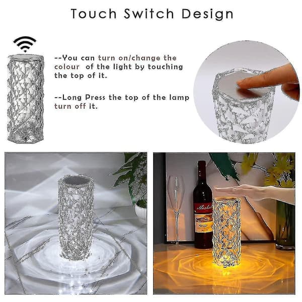 Crystal Diamond Table Lamp, 16 Colors Usb Charging Touch Lamp Bedside Night Light With Remote Control_()