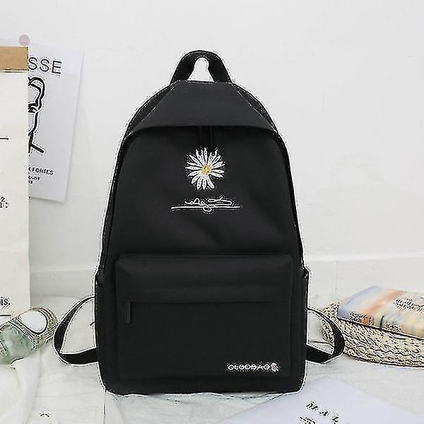 New Solid Backpack Girl School Bags For Teenage School Bag Nylon Daisy Printing Bag Black