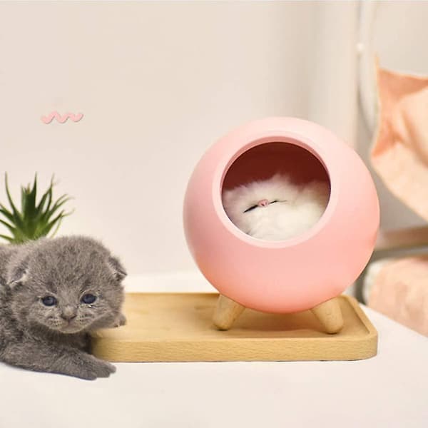 Søt Nattlampe med Sovende Katt - Liten Pet House Atmosfærelys USB-Lading/3 Lysmoduser/timer