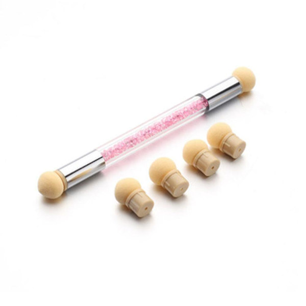 Double Head Sponge Nail Brush Picking Dotting Gradient Pen Brush Pink
