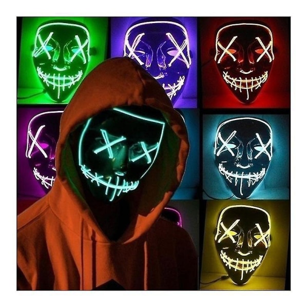 Halloween Clubbing Lysende LED Maske Kostume Rave Party Purge 3 Tilstande Purple