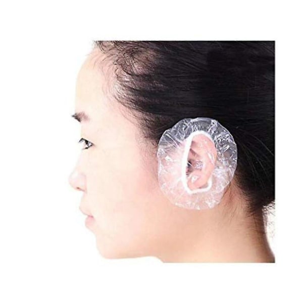 100 Pcs Clear Disposable Ear Protectors Plastic Elastic Waterproof Ear Covers Cap Earmuffs For Hair Dye Shower Bathing Home