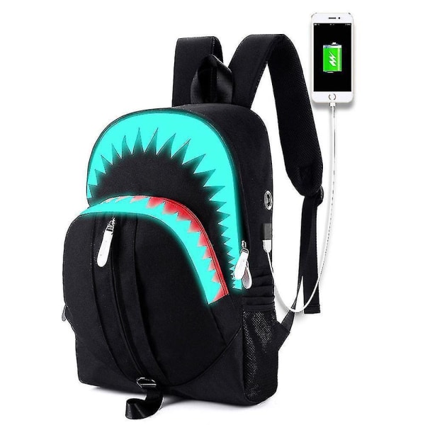 Luminous Backpack Male Shark Usb Backpack Men&#39;s Big Mouth Shark Function Backpack Student Bag Personality Backpack