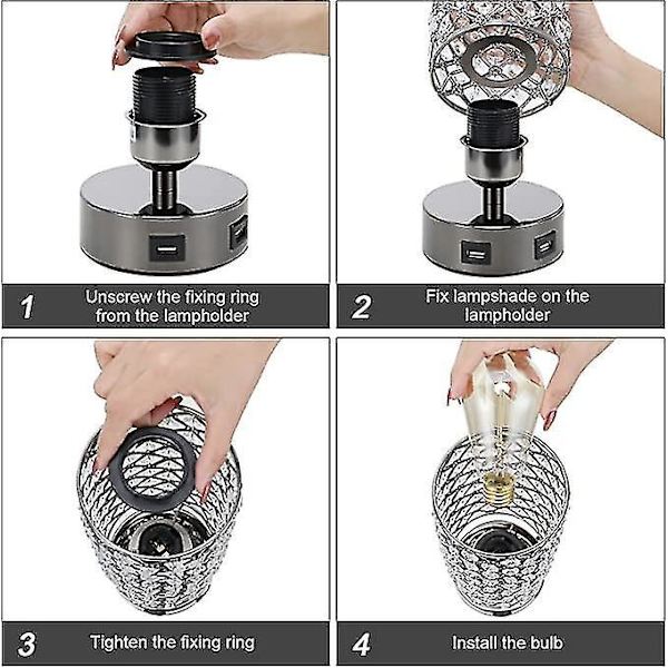 Crystal Lamp Table Lamp With Usb Ports 3 Way Dimmable Light Bedside Lamp Small Touch Light Black