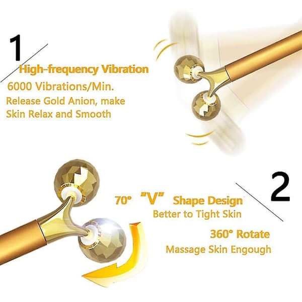 24k Beauty Bar Golden Face Massager, 3d Roller Elektrisk Sonic Energi