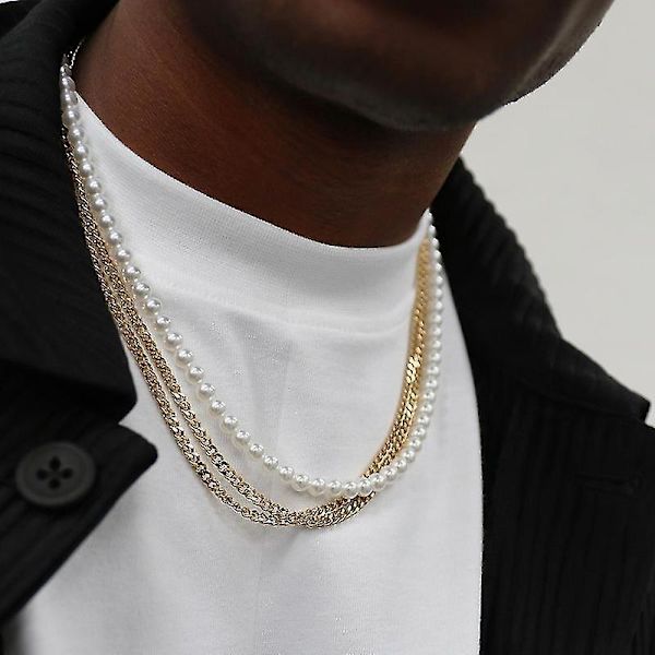 2022 New Trendy Imitation Pearl Necklace Men Temperament Simple Handma 55cm 6mm