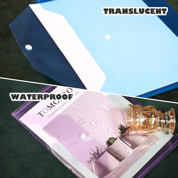12 Pack Plastic Envelopes, A4 Clear File Organizer With Snaps,6 Colors