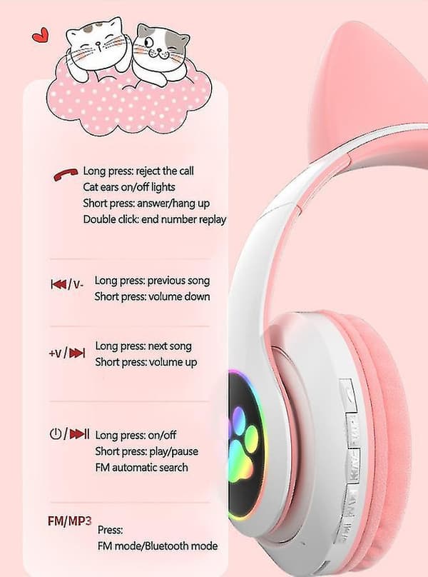 Cat Ears Gaming Headset 7.1 Surround Sound Rgb Lighting Retractable Active Noise Cancelling green