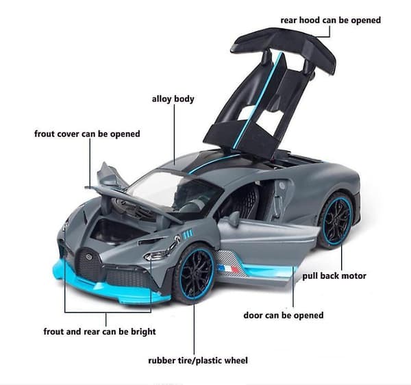1:32 Leluauto Bugatti Divo Metallinen Lelu Seosauto Diecast & Leluajoneuvot gray