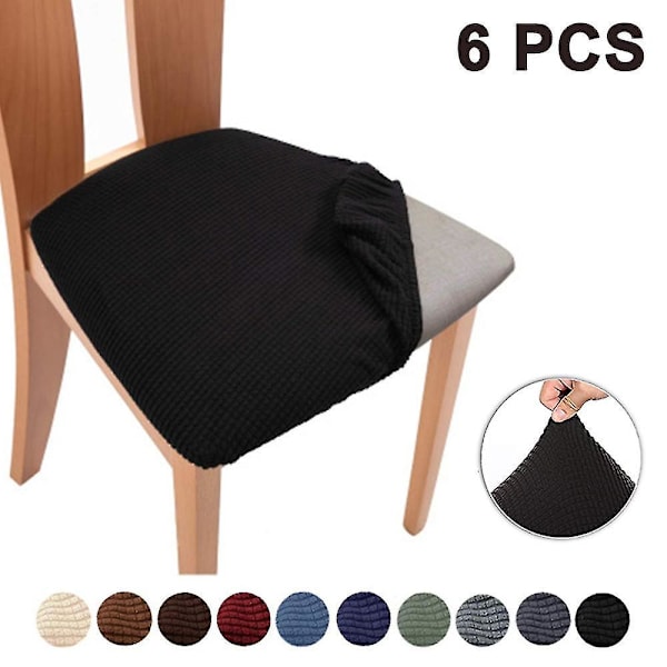 Set Of 6 Chair Seat Covers For Dining Room Kitchen Chairs Black