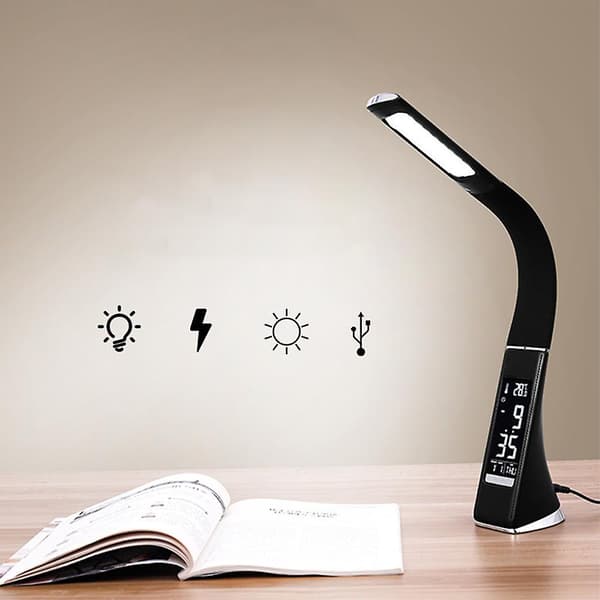 Led Office Leather Multifunctional Table Lamp, Creative Eye Protection Touch Decompatible Withmation Folding Lamp Black