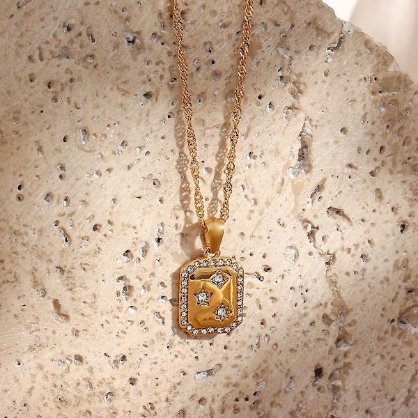 Nyt rustfrit stål Pvd plating firkantet kort 3a krystal zirkon stjerne geometrisk charm hoop ørering vedhæng halskæde smykkesæt Necklace