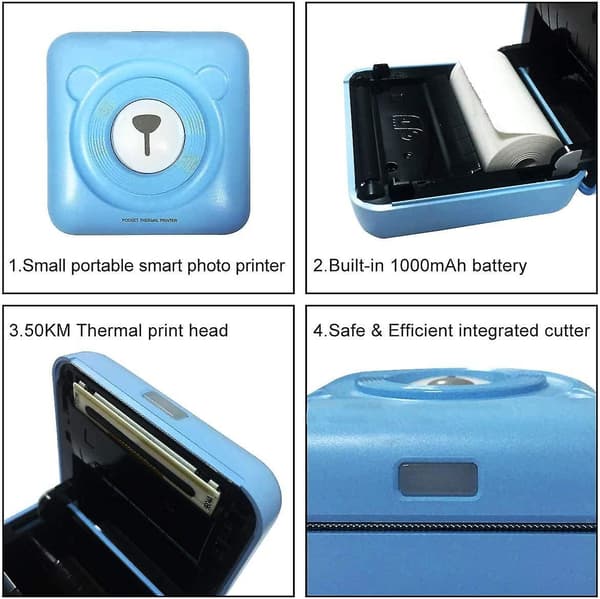 Mini Smart Termisk Printer, Egnet Til Alle Smartphones, Memo Label Printer, Bluetooth Label Printer Med 6 Ruller Udskrivningspapir (blå)