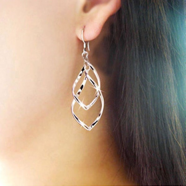 Best-selling New Twisted Diamond Multi-layer Earrings Double-ring Lady Classic Fashion Super Shiny Alloy Earrings Silver