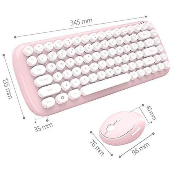 Mini Trådløst Tastatur 2.4g Usb Tastatur og Mus Sett, Rund Tast, Flerfarget Søtt Jentete Tastatur... (hvit Rosa)