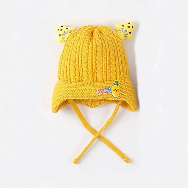 Børne Baby Hue Blød Varm Kabelstrikket Beanie Småbørn Pige Efterår Vinter Huer Blå Yellow