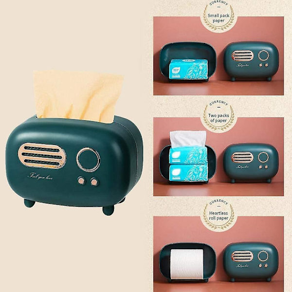 Rektangulær Retro Kleenexboks, Radiomodel, Kleenexboks, Praktisk og Trendy, Til Kontoret, Køkkenet, Stuen, Grøn