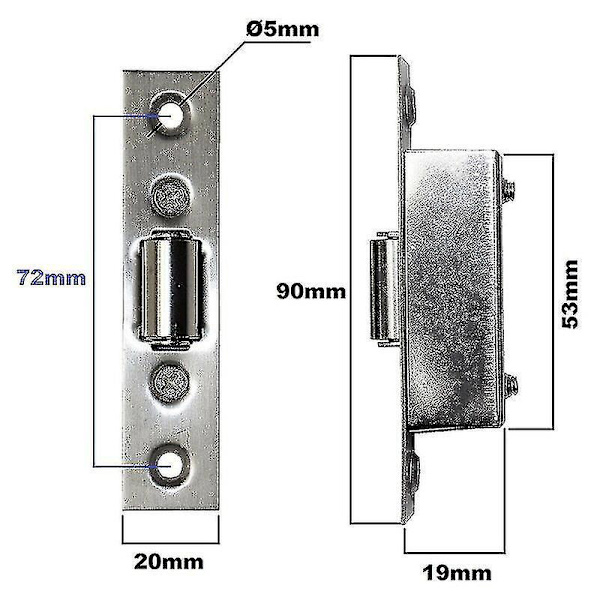 Adjustable Roller Catch Satin Mortice Door Spring Ball Latch Stainless Steel(silver)(1pcs)