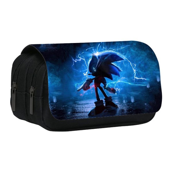 Sonic The Hedgehog Kids Double Layer Zip Large Pencil Case Students Stationery Pen Bag B