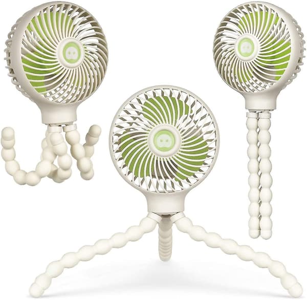 Mini Handheld Baby Stroller Fan Rechargeable Octopus Cooling Stand Fan White