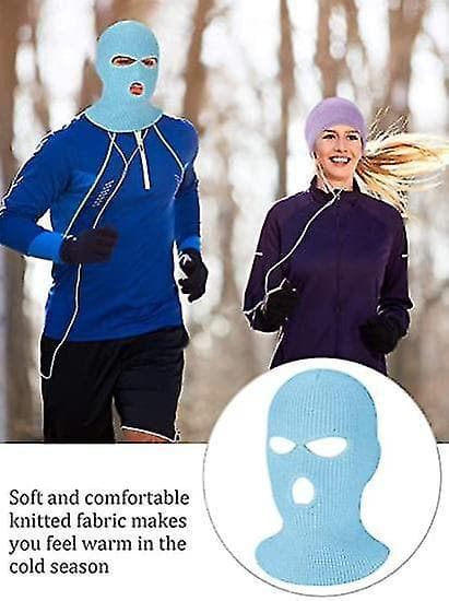 3-hull Strikket Full Face Cover Ski Halsvarmer, Vinter Balaclava light blue