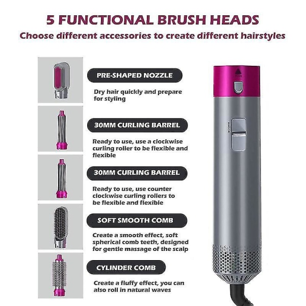 Electric Hair Styler Hair Dryers 5 In 1 Hair Curler Automatic Hair Straighteners Blow Dryer Brush Dry &amp; Wet Black