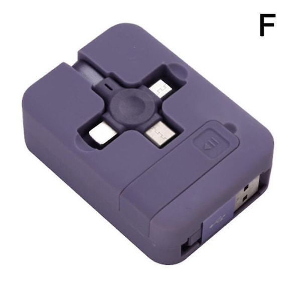 4-i-1 Uttrekkbar USB-lader Datakabel m/ Telefonstativ Type C Micro USB-kabel Purple