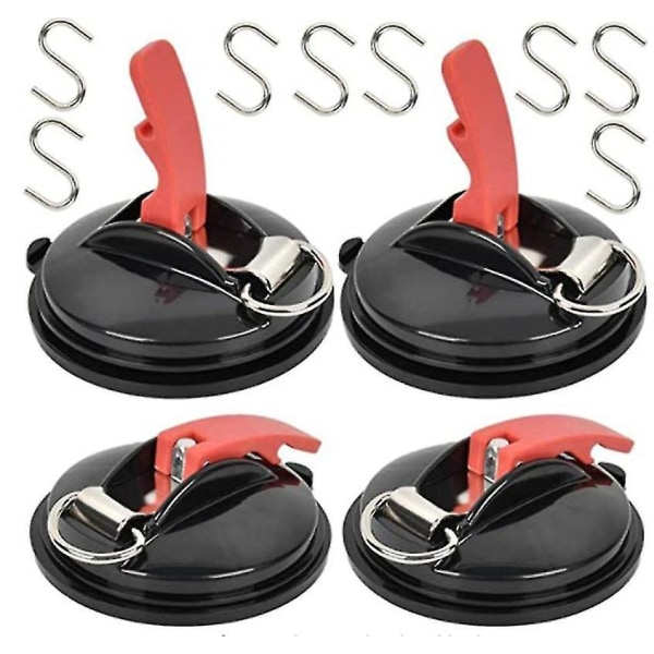 Fong Set Of 4 Suction Cup Hooks - With 8 S Hooks - For Home, Workshop, Camping - Suitable For Connecting Blinds, Clothes Lines, Etc.