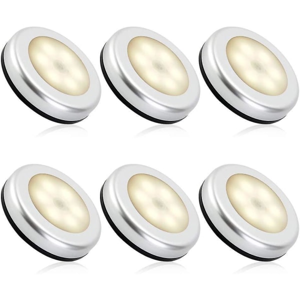 Innendørs bevegelsessensor nattlys, batteridrevet LED-lampe, automatisk på/av 3m lim (6 stk, varmhvit)