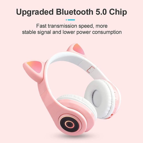 Cute Cat Ear Wireless Headphones, Bluetooth 5.0 Over Ear Headphones Red