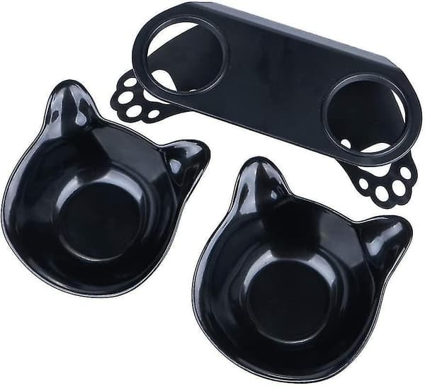 Double Cat Food Bowls With Raised Stand, 15tilted Platform