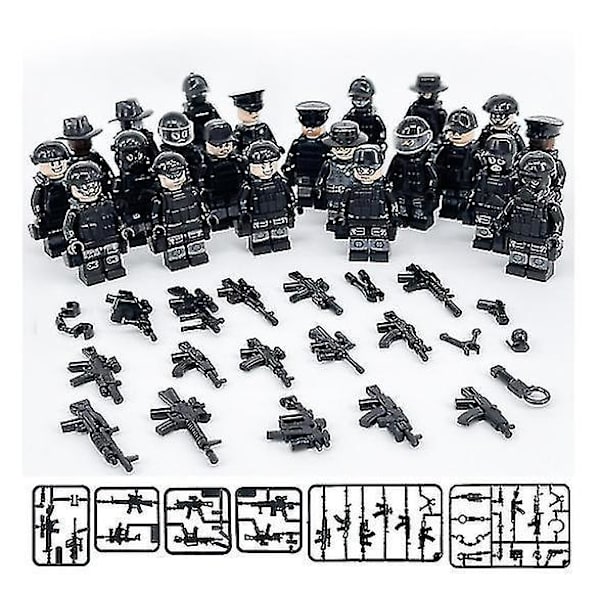 Military Building Blocks Series Black Special Police And Off-road Vehicle Set Assembled Minifigure Toy