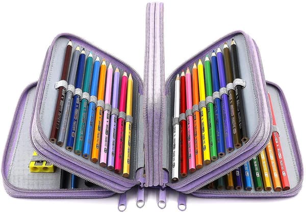 72 Slots 4-layer Zipper Pencil Case With Handle Strap, Oxford Fabric Purple