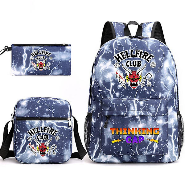Stranger Things Hellfire Club Backpack Three-piece Set School Bag Lightning blue