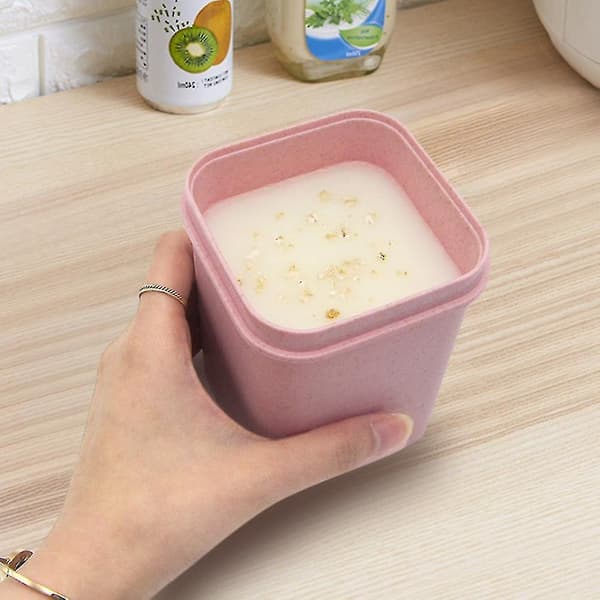 550ml Plastic Straw Square Breakfast Porridge Sealed Soup Cup Container Lunch Box Pink