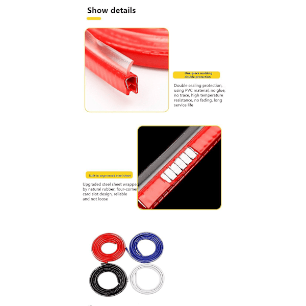 5m Car Door Anti Collision Soundproof Strip With Steel Disc Bumper Trim Edge Scratch Protector Strip Sealing Guard Styling Decor Red