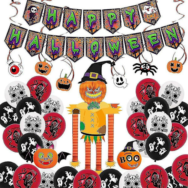 Halloween-juhlatarvikkeet setti B Banneri Ilmapallot Jousijalka Kurpitsa Juhlat Z51838