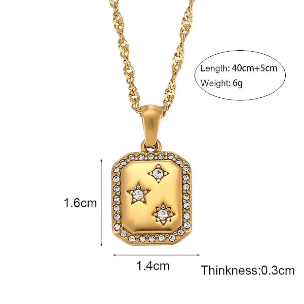 Uusi ruostumattomasta teräksestä valmistettu Pvd-pinnoitettu neliökortti 3a Kristallizirkoni Tähti Geometrinen Charm Hoop Korvakoru Riipus Kaulakoru Korusetti Necklace