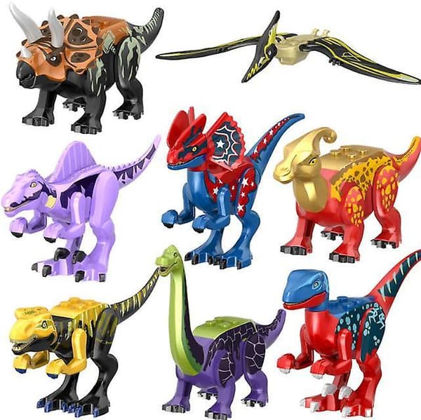 8 stk. Dinosaur Byggeklods Sæt Samlede Byggeklodser Legetøj Dyr Børnegave