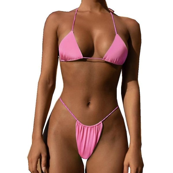 Women Two Piece Swimsuit Sexy Swimwear Halter String Triangle Bikini S PINK S