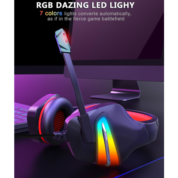 Gaming Headset, Ps5, Ps4 Ultrabløde Ørekopper, Støjreducerende Over-Ear Hovedtelefoner Med Mikrofon, Rgb Lys, Bass Surround, Til Ps5, Pc, Xbox One Controller